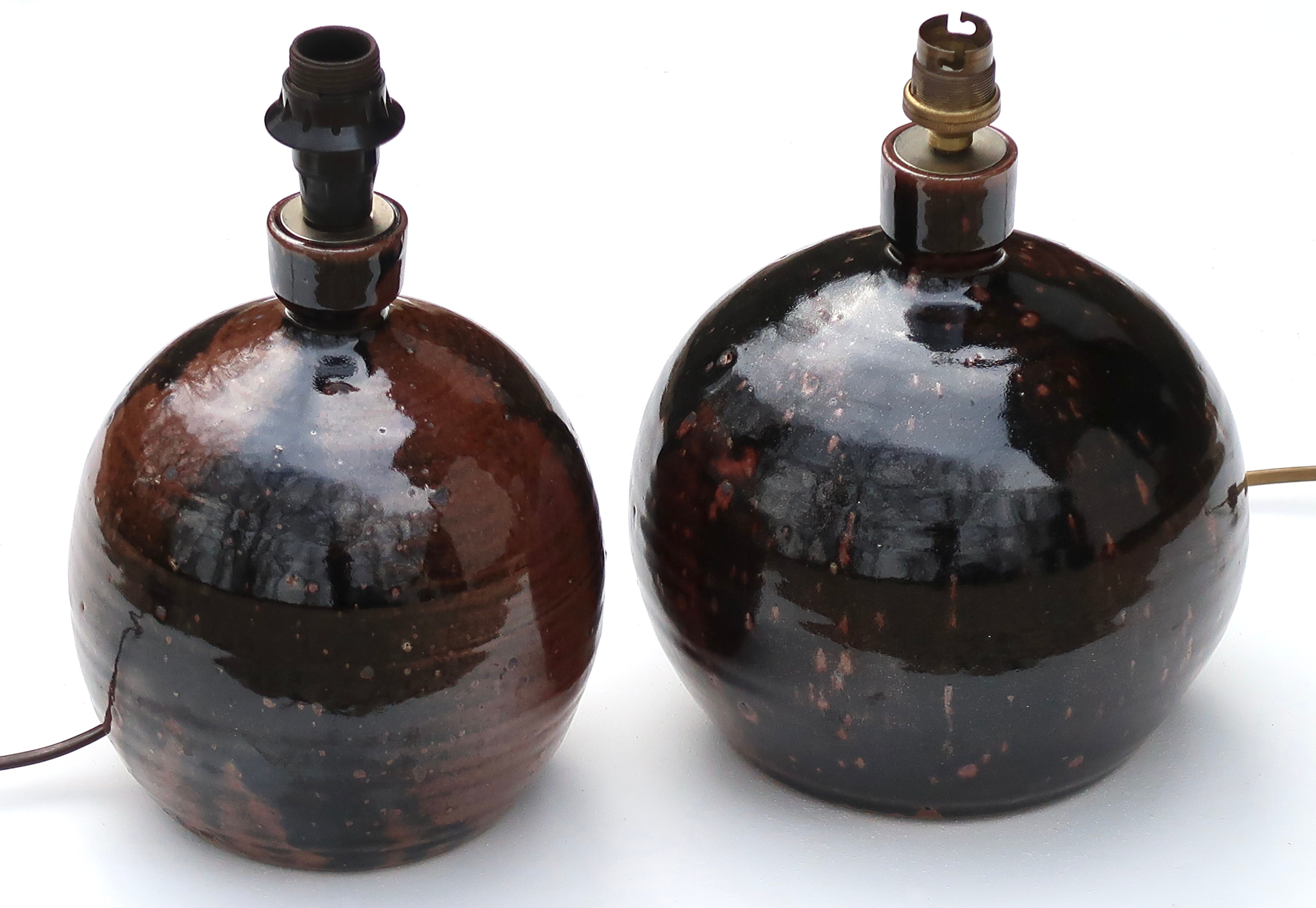 Brown stoneware "ball" lamp foot by Guy Baudat, 70s
