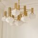 Gaetano Sciolari 1970s Italian Brass & Textured Glass 9-Light Chandelier