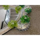 Venetian Oval Green Floral Hand-Carved Mirror – Italian 2000s Murano Glass