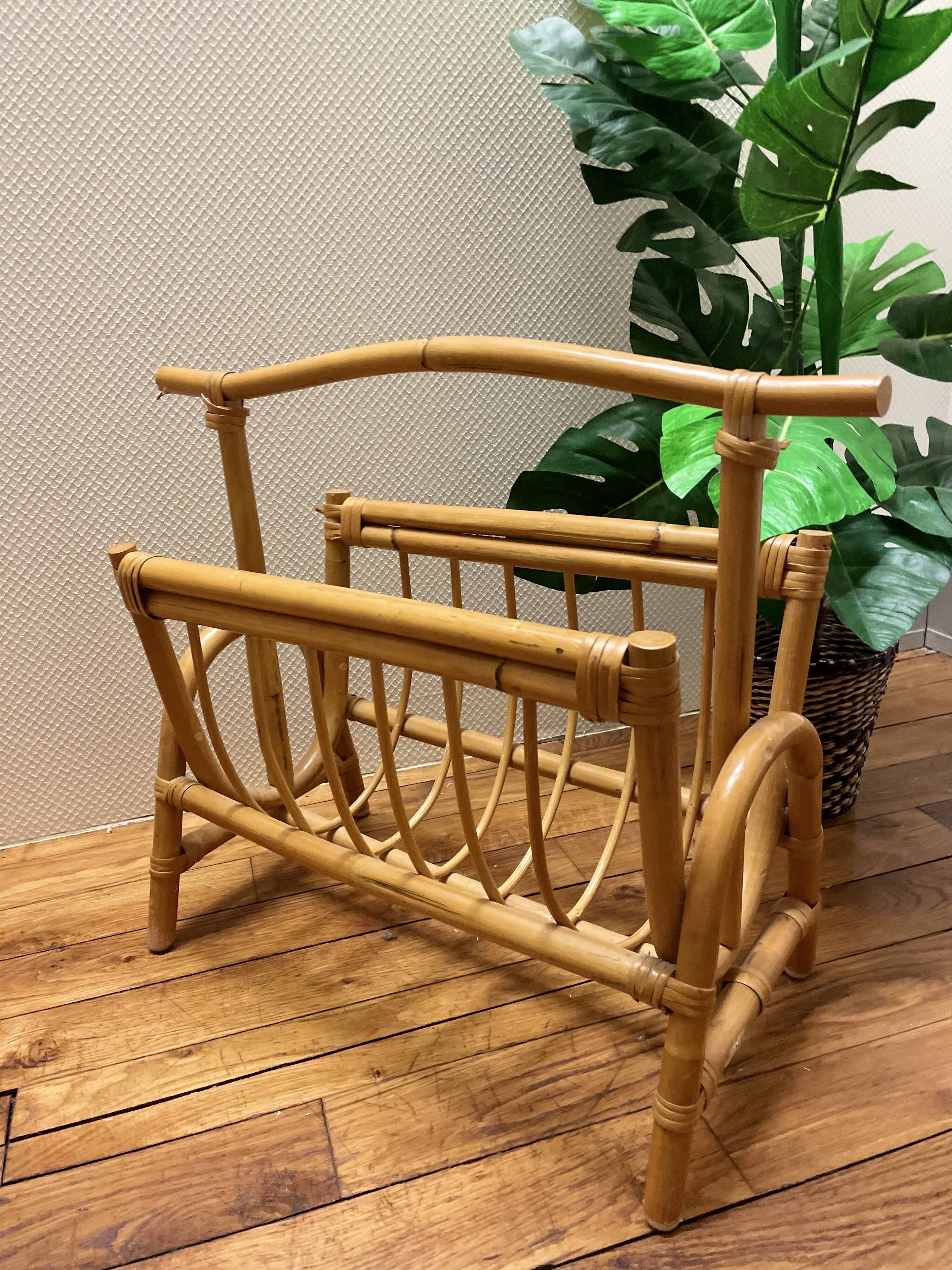 Vintage rattan magazine rack