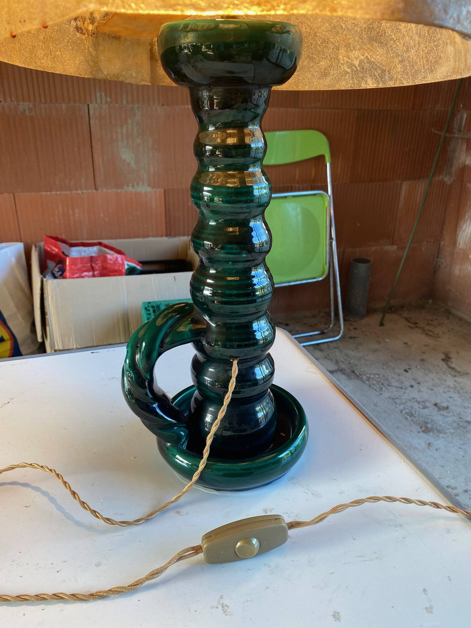 Vintage table lamp with herbarium shade