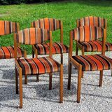 Set of 5 70s designer chairs in beech and orange and brown velvet Self éditeur