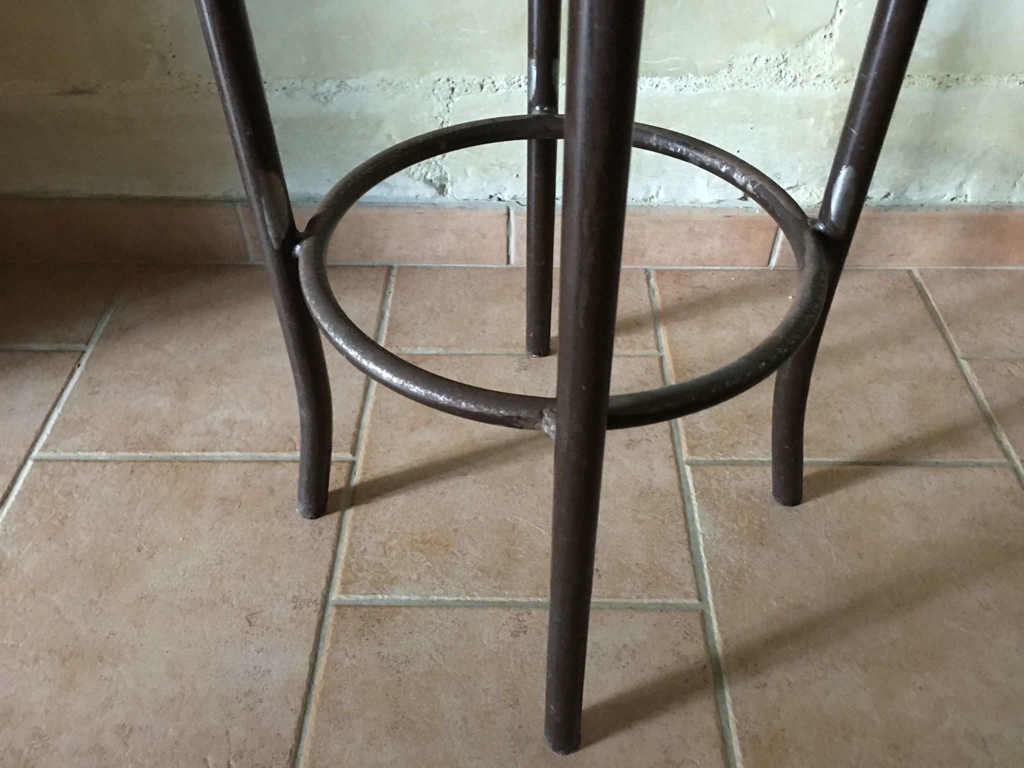 Lot of 3 bar stools, metal and velvet, vintage 60s