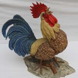 Coq chantant figurine en biscuit signée