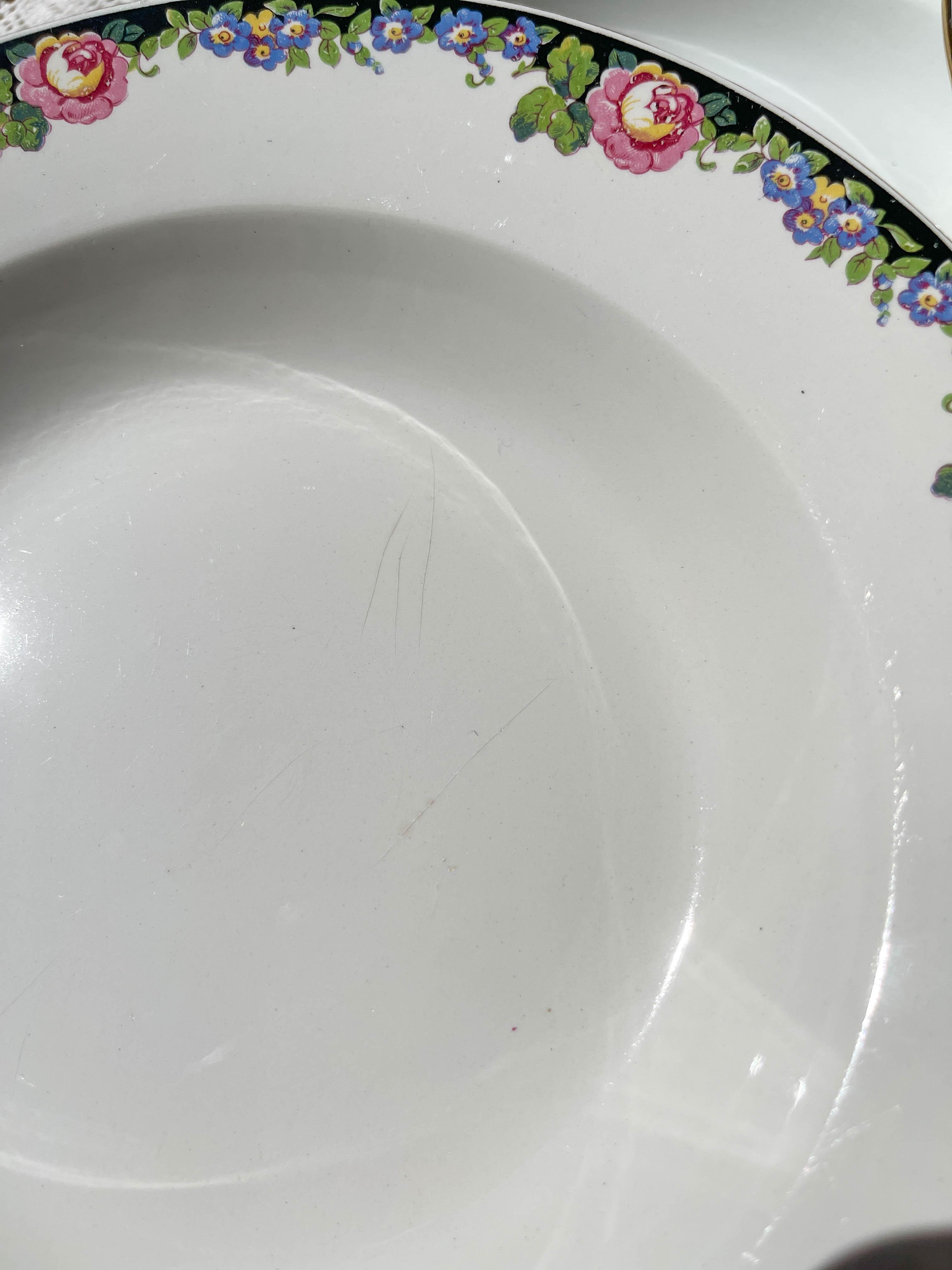 8 Digoin opaque porcelain soup plates with floral pattern "3984" ~