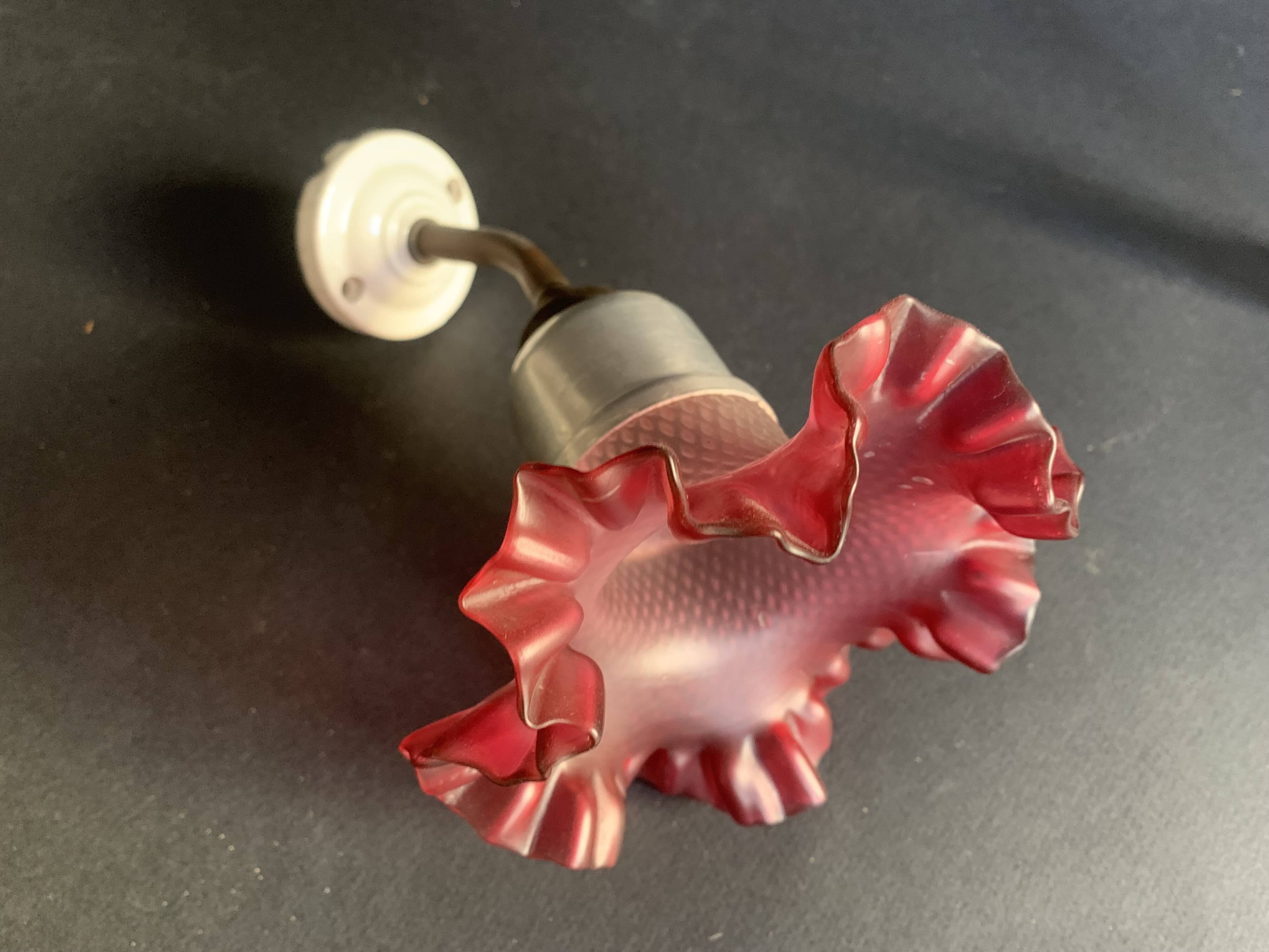 Antique wall light, tulip in pink glass and silver metal, 1920