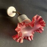 Antique wall light, tulip in pink glass and silver metal, 1920