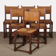 Set of 6 straw-seated solid wood chairs, French craftsmanship, 1950.