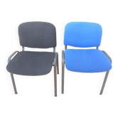2 stackable chairs of black and blue fabrics