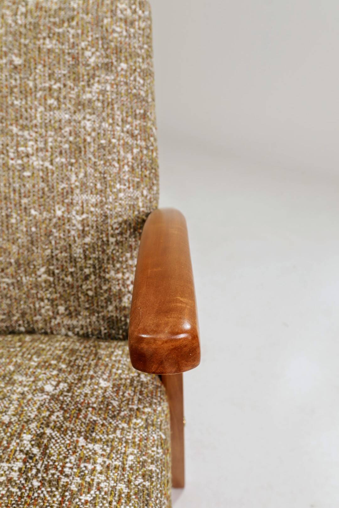 Vintage Lounge Chair Green Pattern Upholstery Refurbished, 1970s.