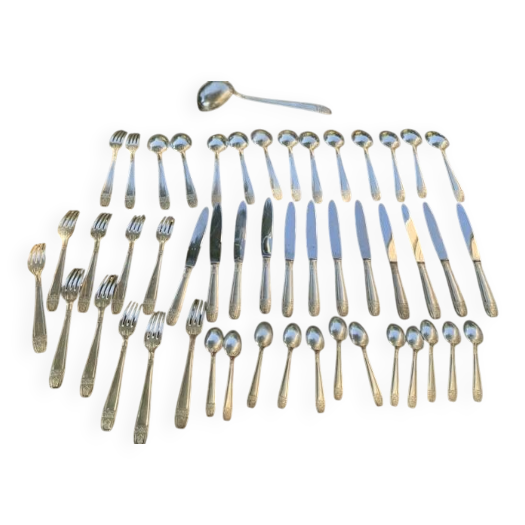 Cutlery set consisting of 49 pieces in silver metal, antique and collector's item