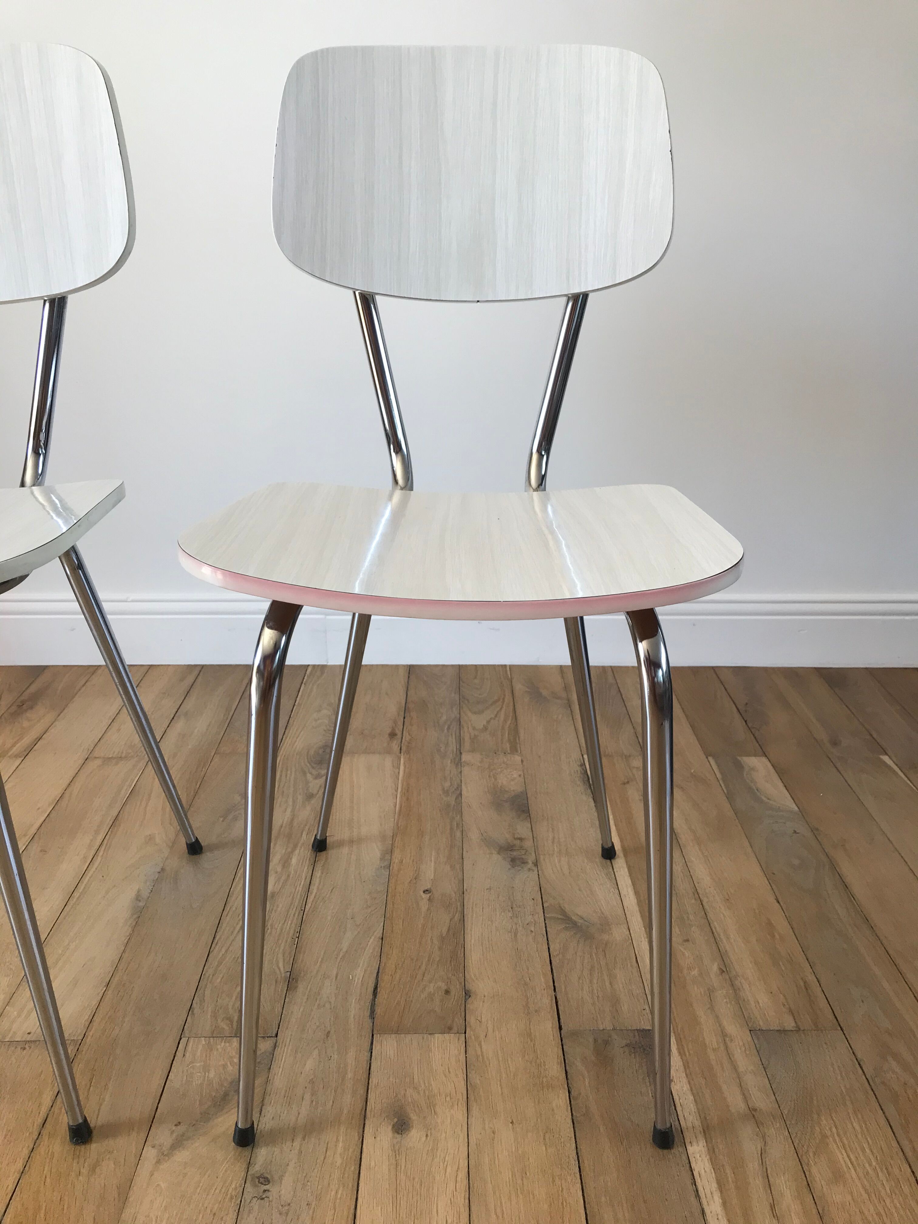 Pair of white Formica chairs 70s