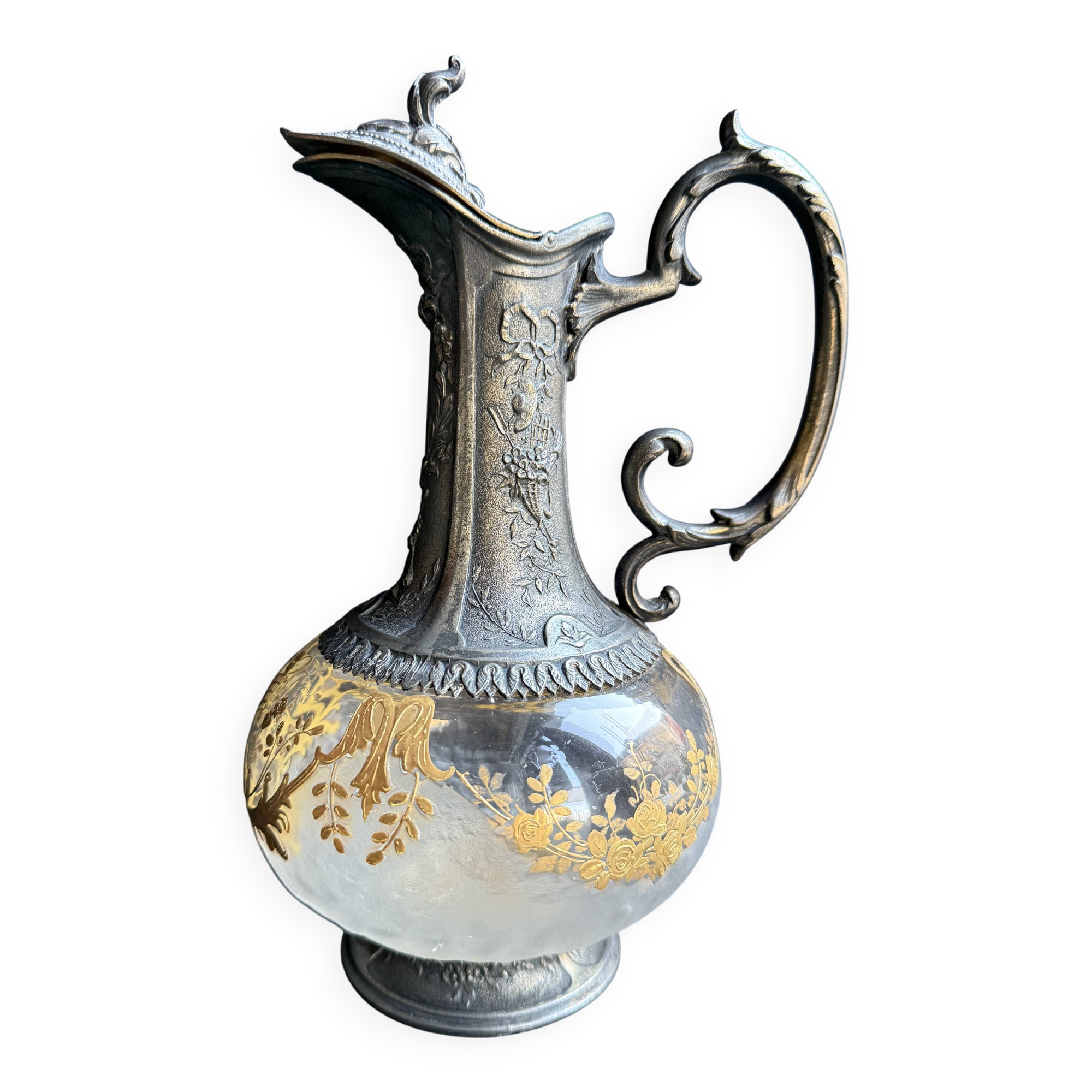 Glass or gold crystal ewer – Gallia Métal Alfénide for Christofle