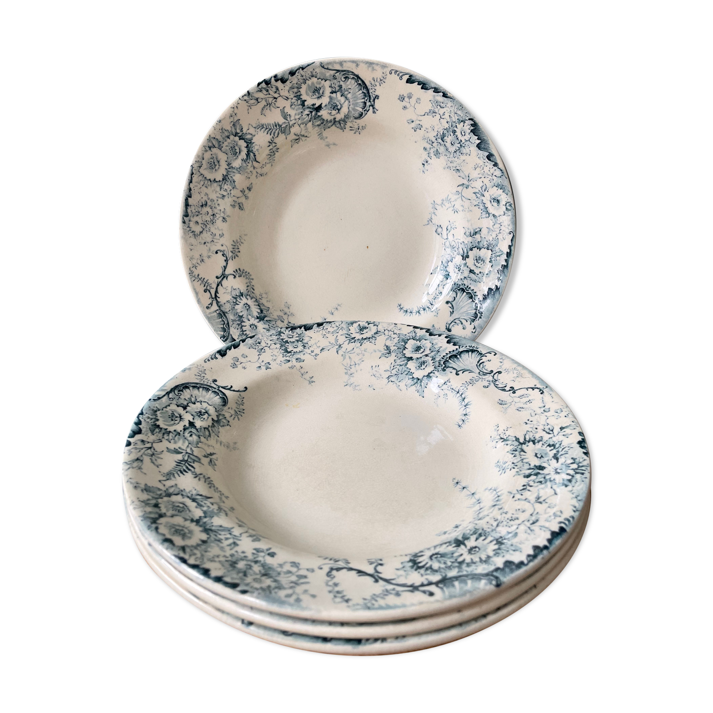 Set of 4 hollow plates Terre de Fer model "Derby" Choisy Le Roi