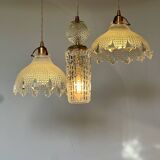 Triple pendant light with Holophanes and vintage tulips