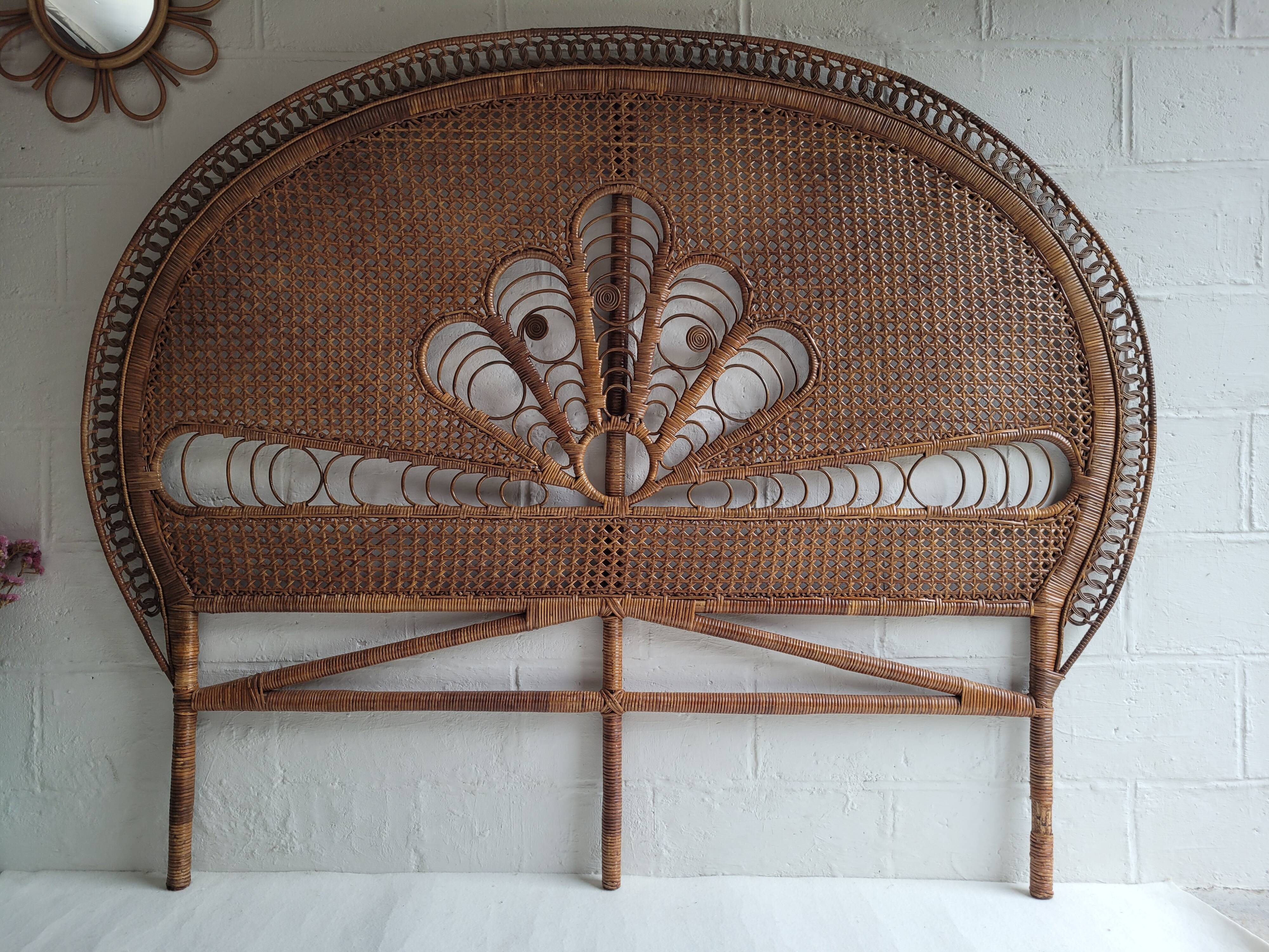 Peacock rattan headboard bed