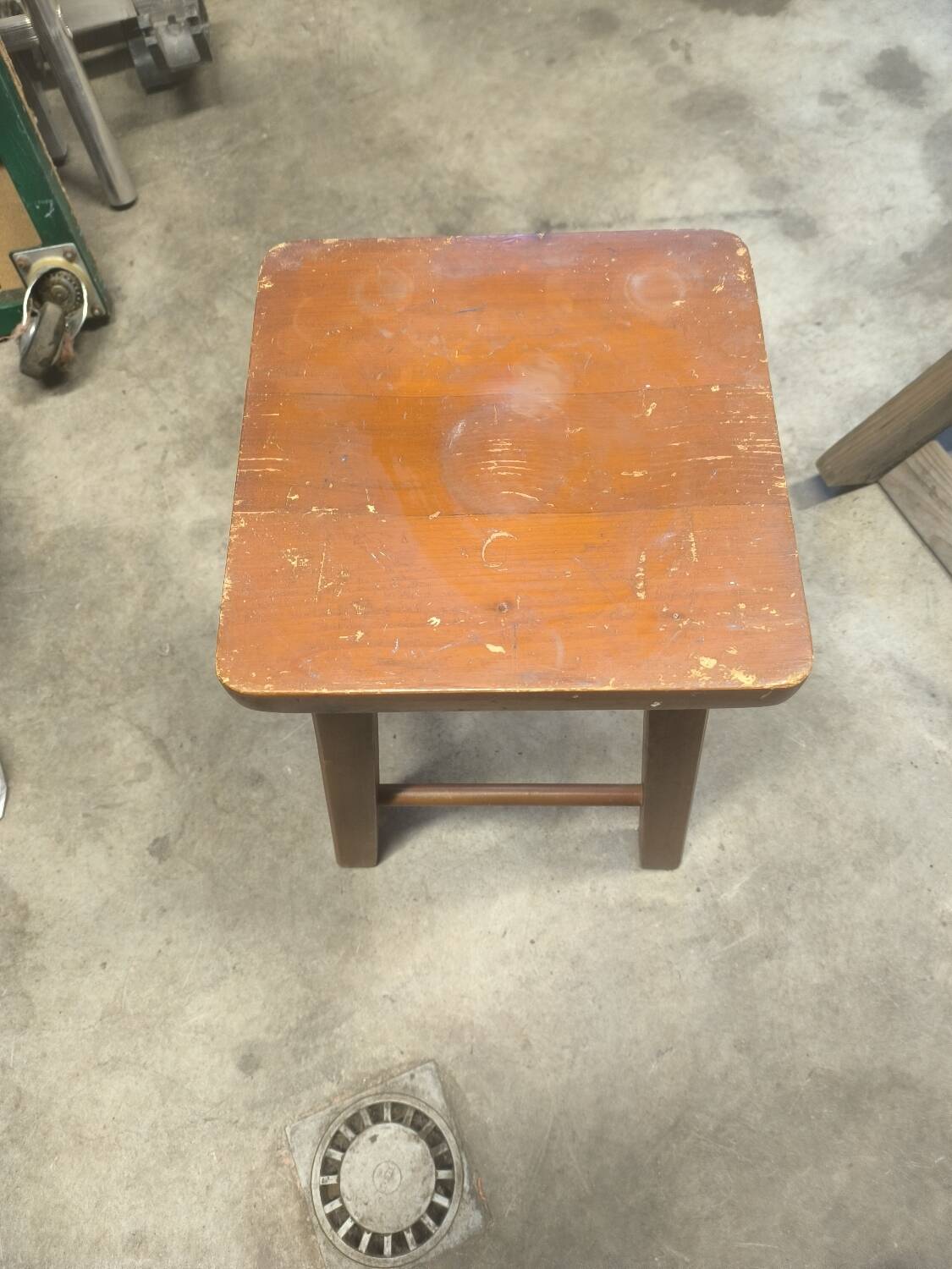 Vintage farmhouse stool in rustic fir