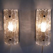 Pair of brass and crystal appliques by Carl Fagerlund for Orrefors