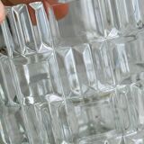 Clear glass ice bucket, geometric design.