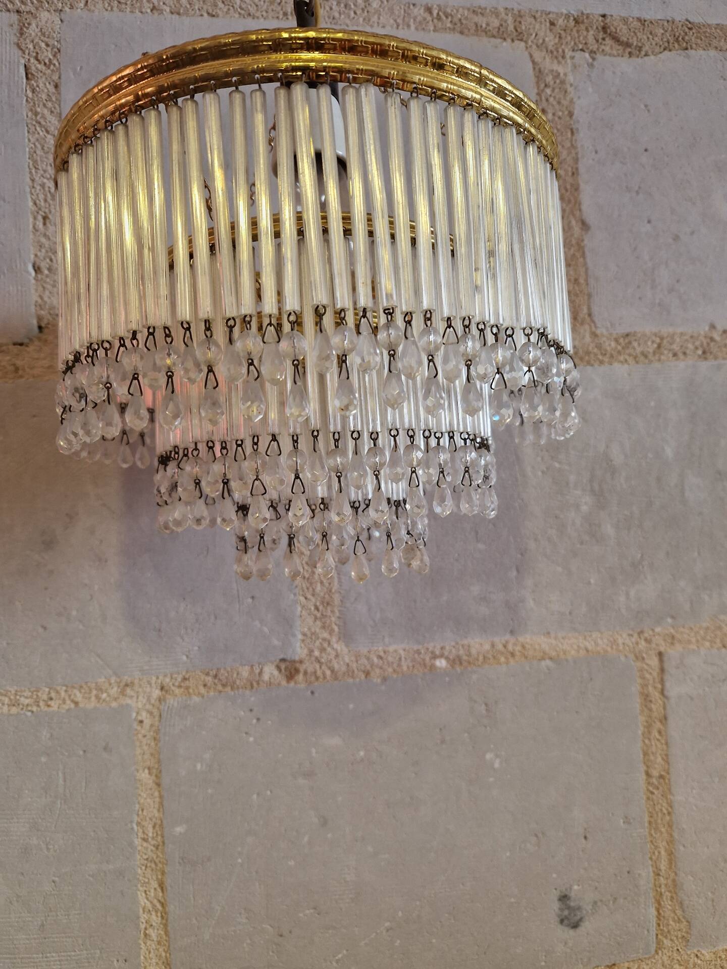 Crystal and brass cascade pendant chandelier