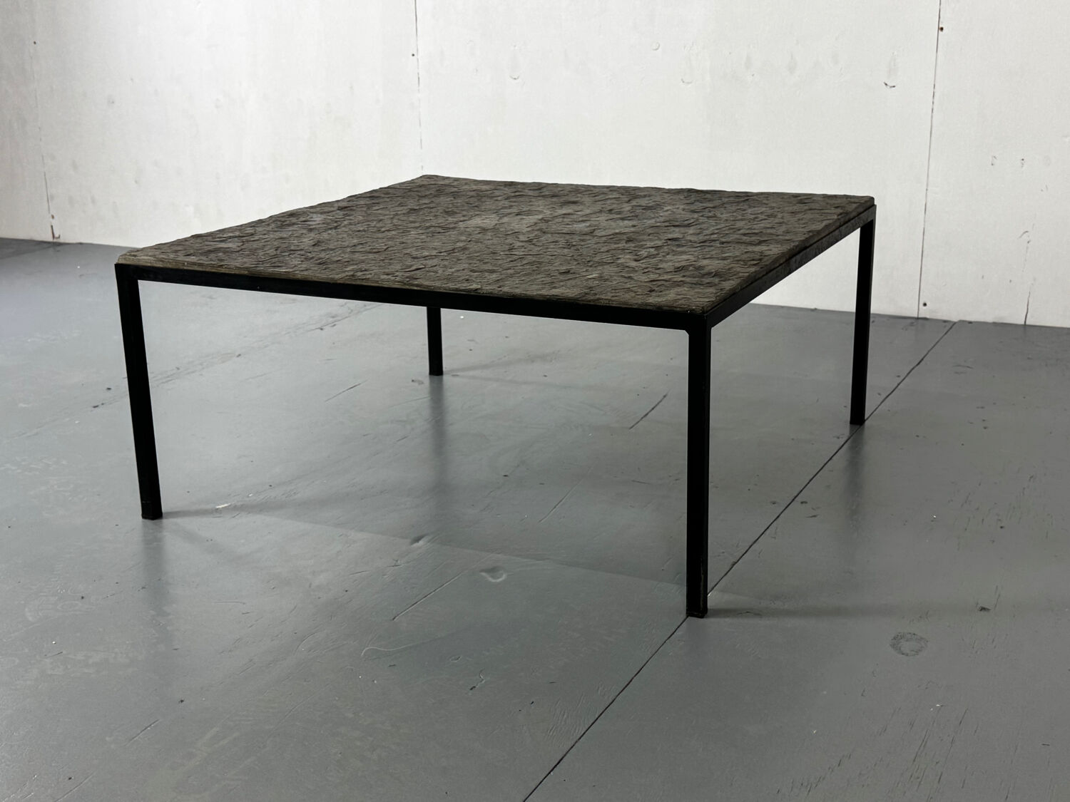 Mid Century minimalistic modernist slate and steel coffee table, 1950s
