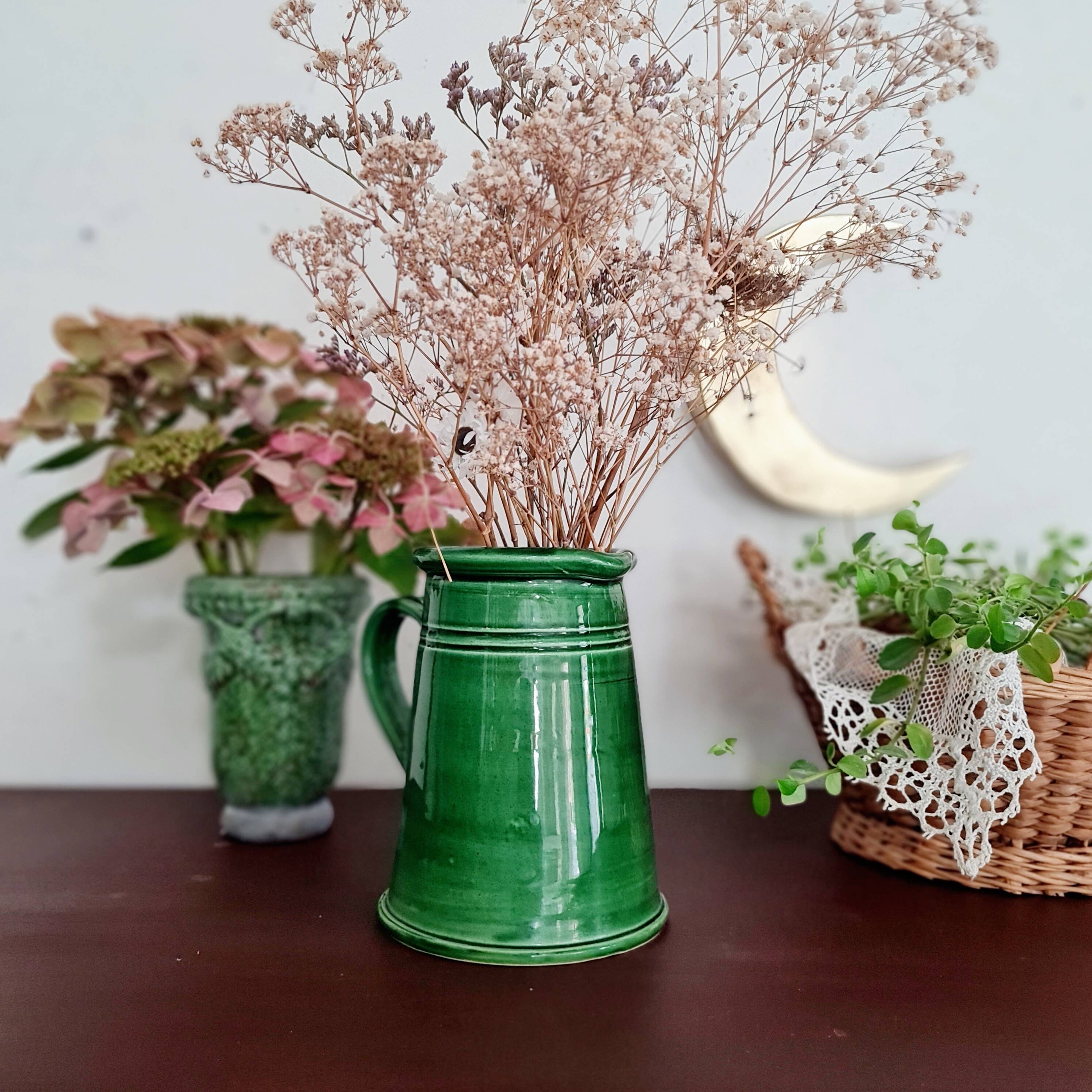 Green glazed terracotta pitcher