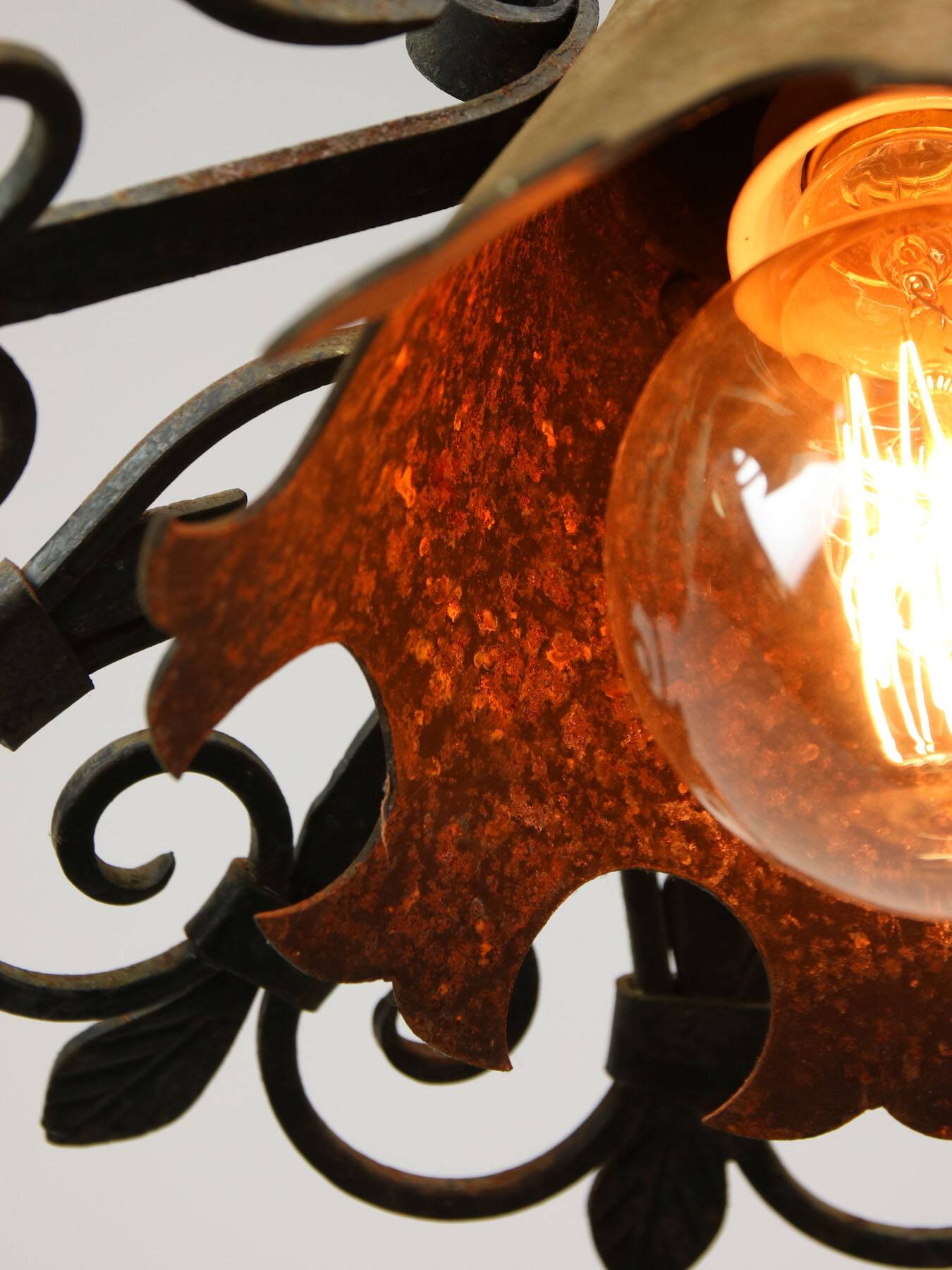 Vintage Wrought Iron Intricate Pendant Lamp, 1930s