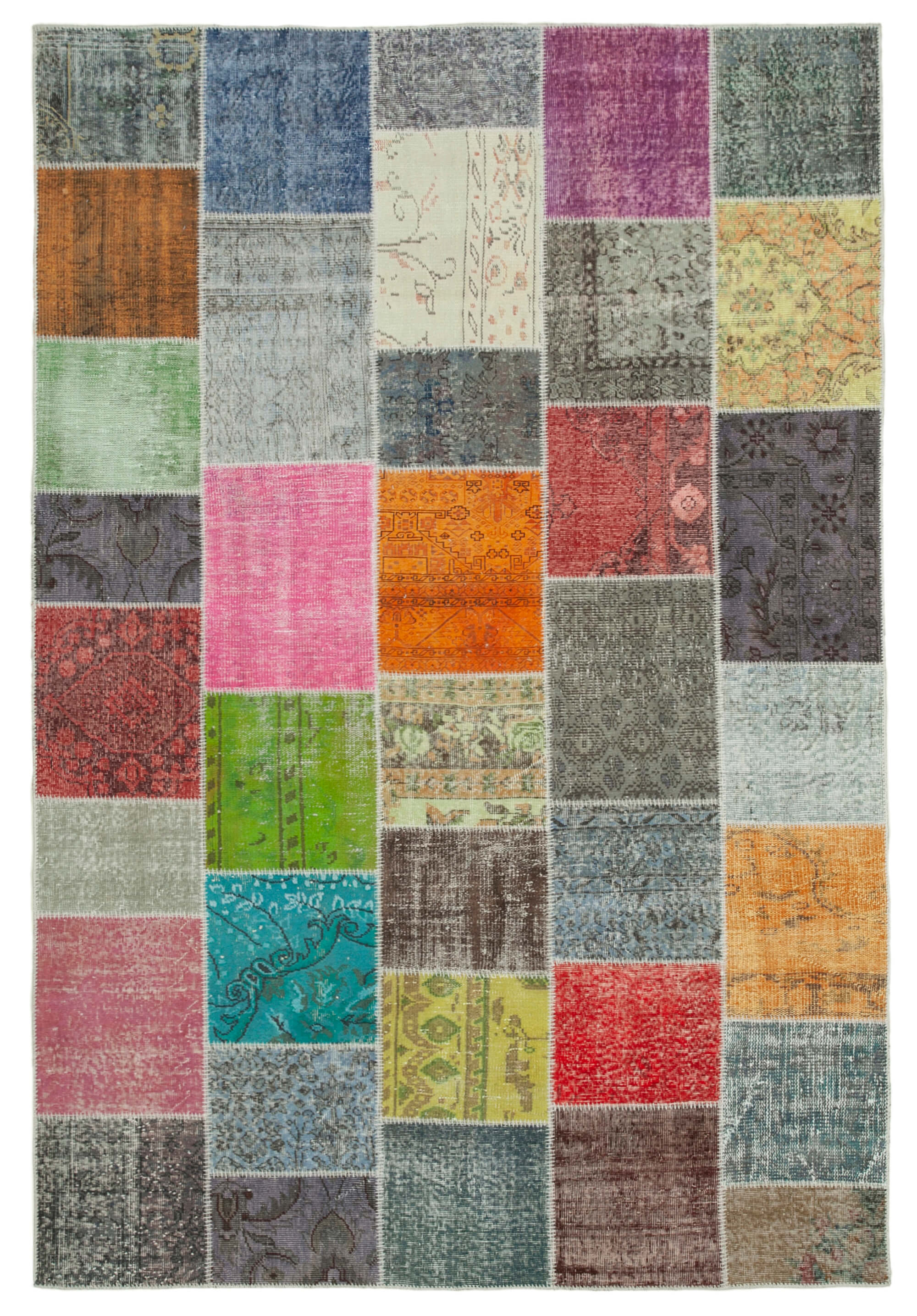 Handmade turkish overdyed 205 cm x 300 cm multicolor patchwork carpet