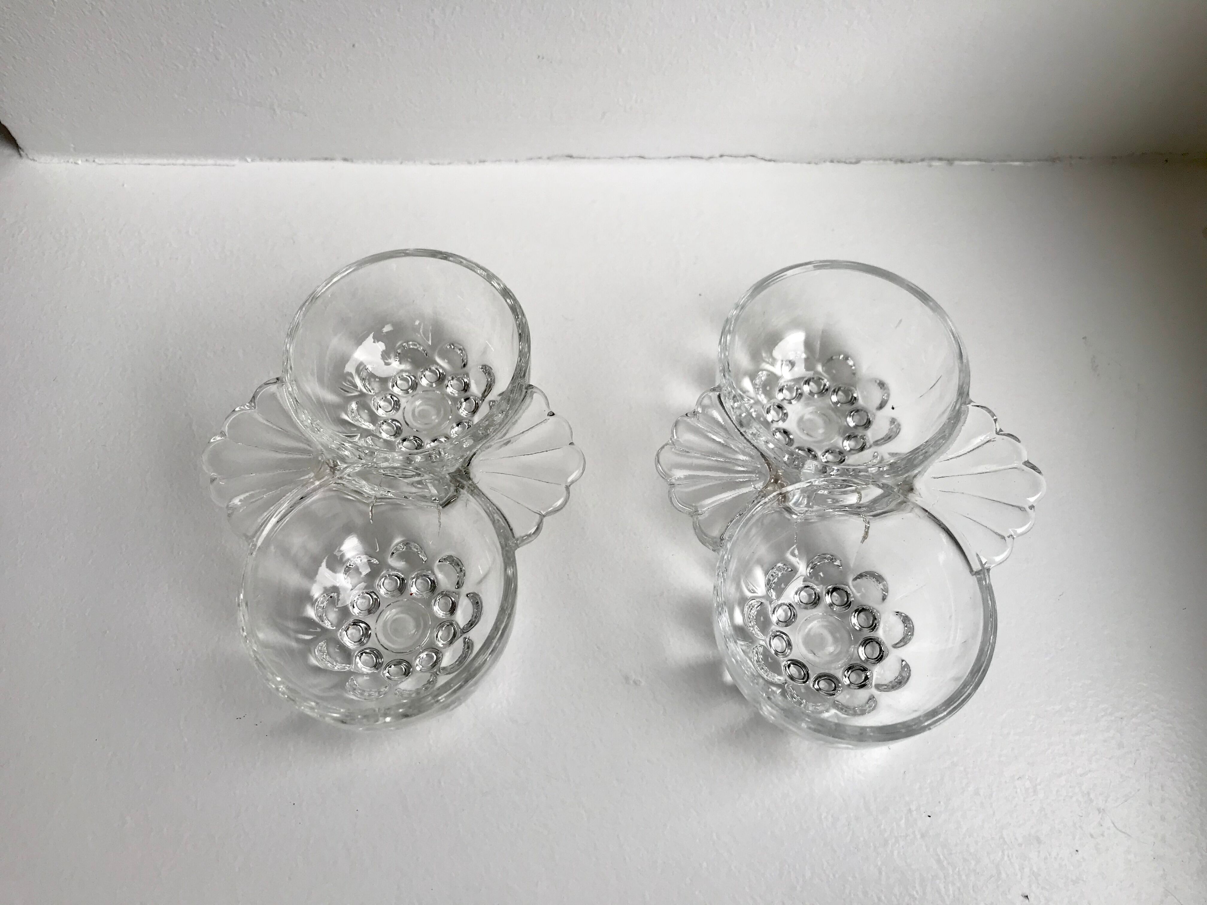 Duo of salt shakers / glass salters 50s