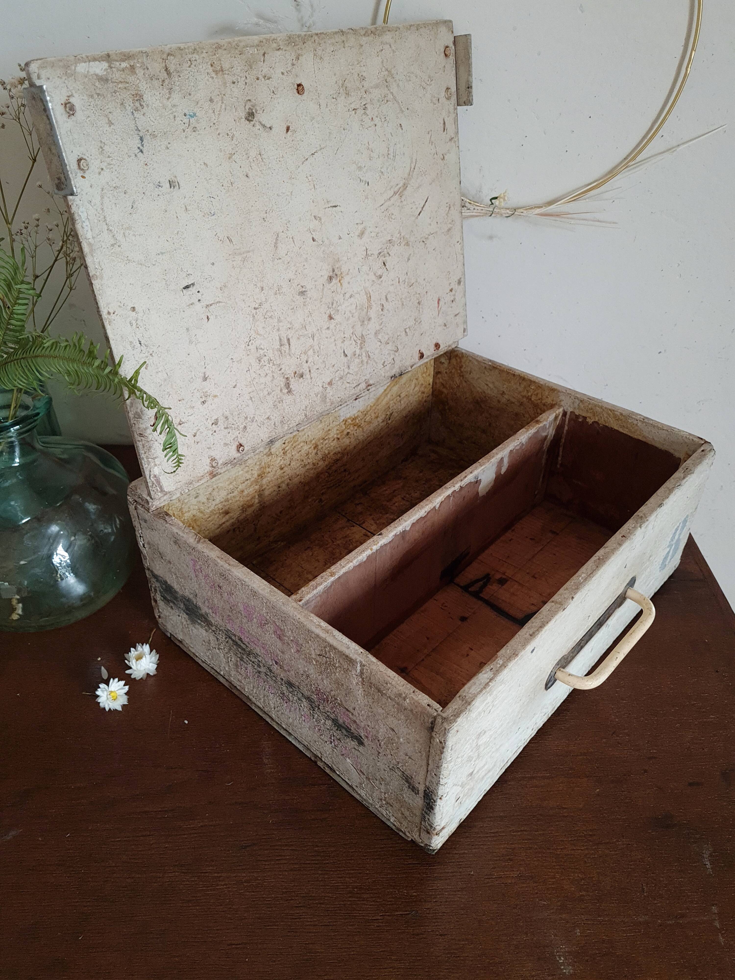 Old wooden box patinated white