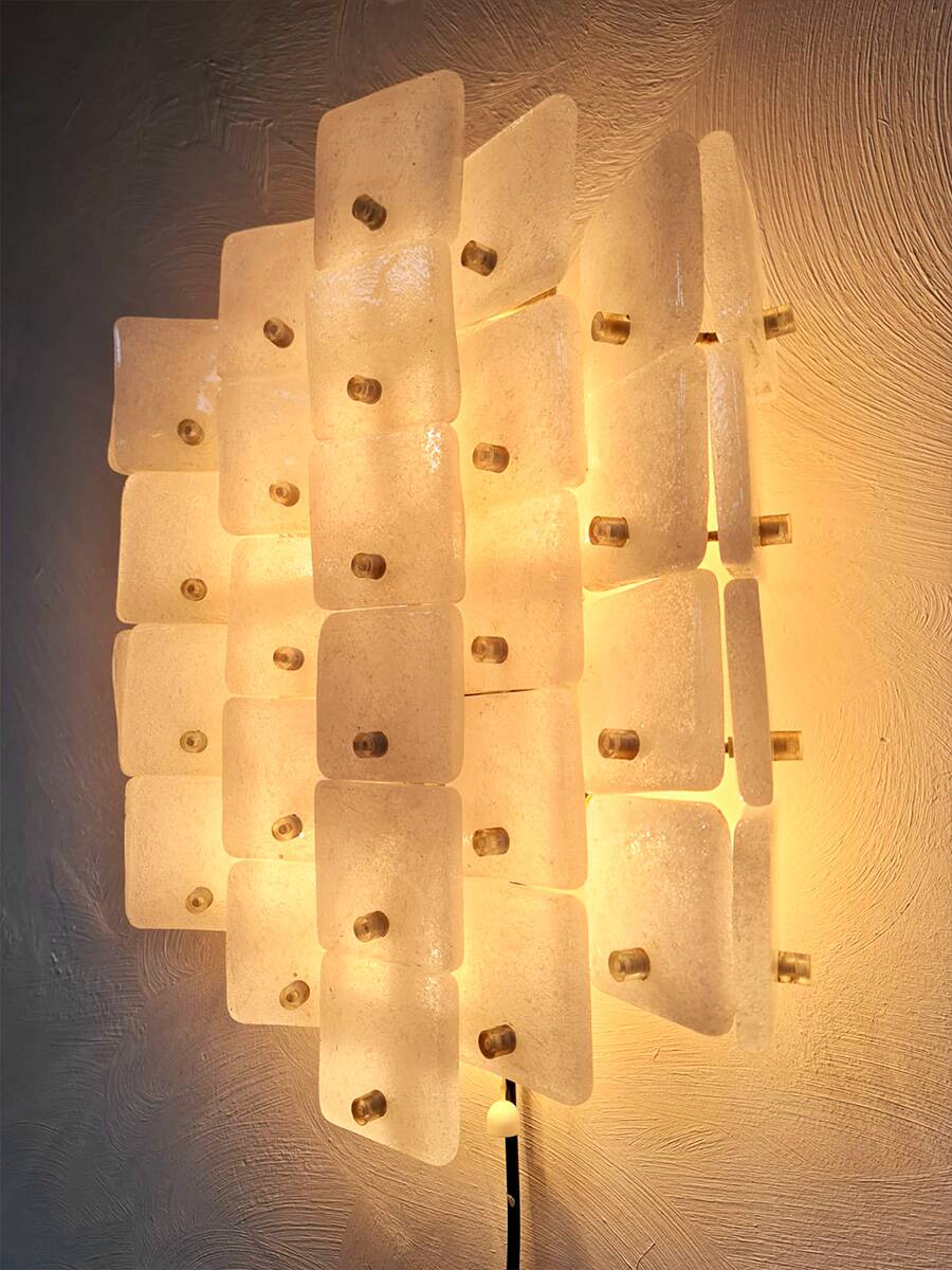 Frosted Ice glass panel wall scone lamp vintage 1960s