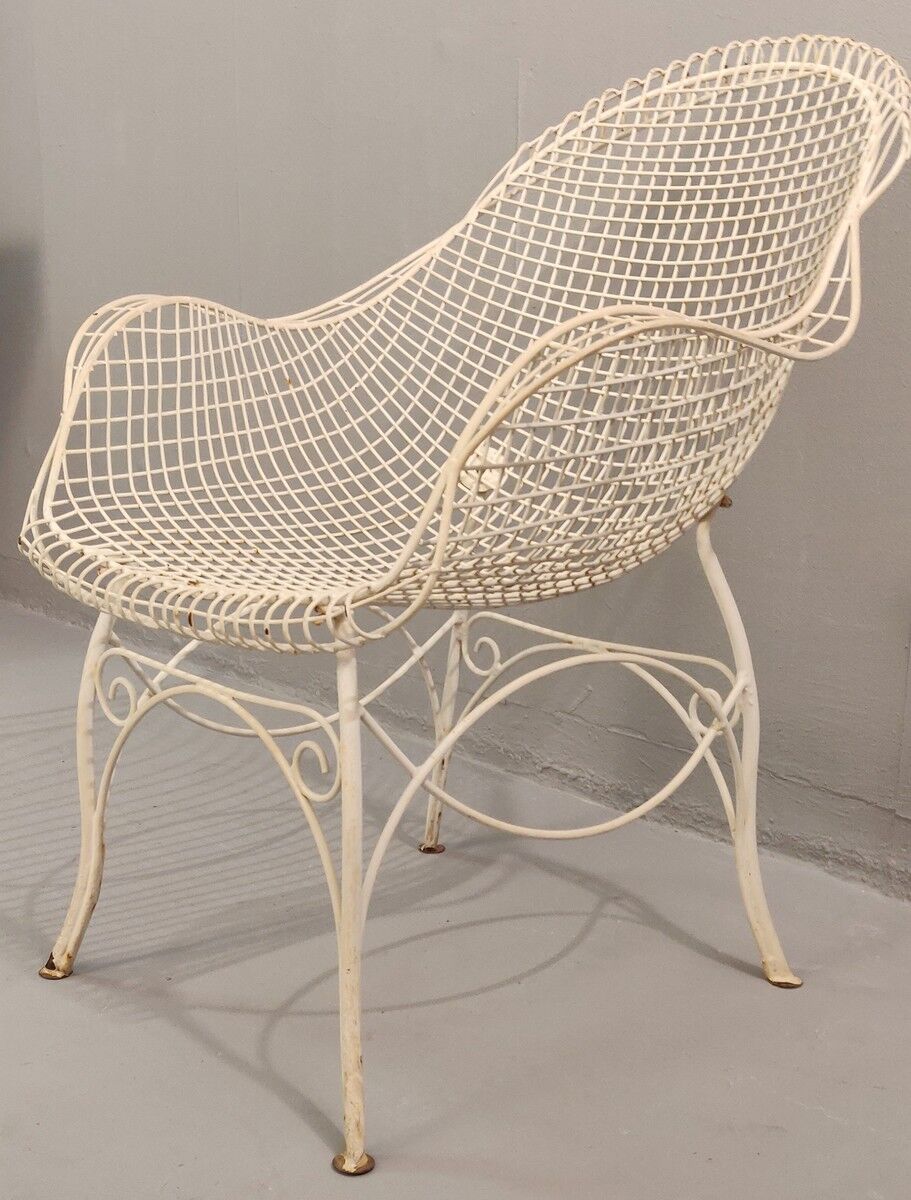 pair of garden chairs in forged iron painted 1950