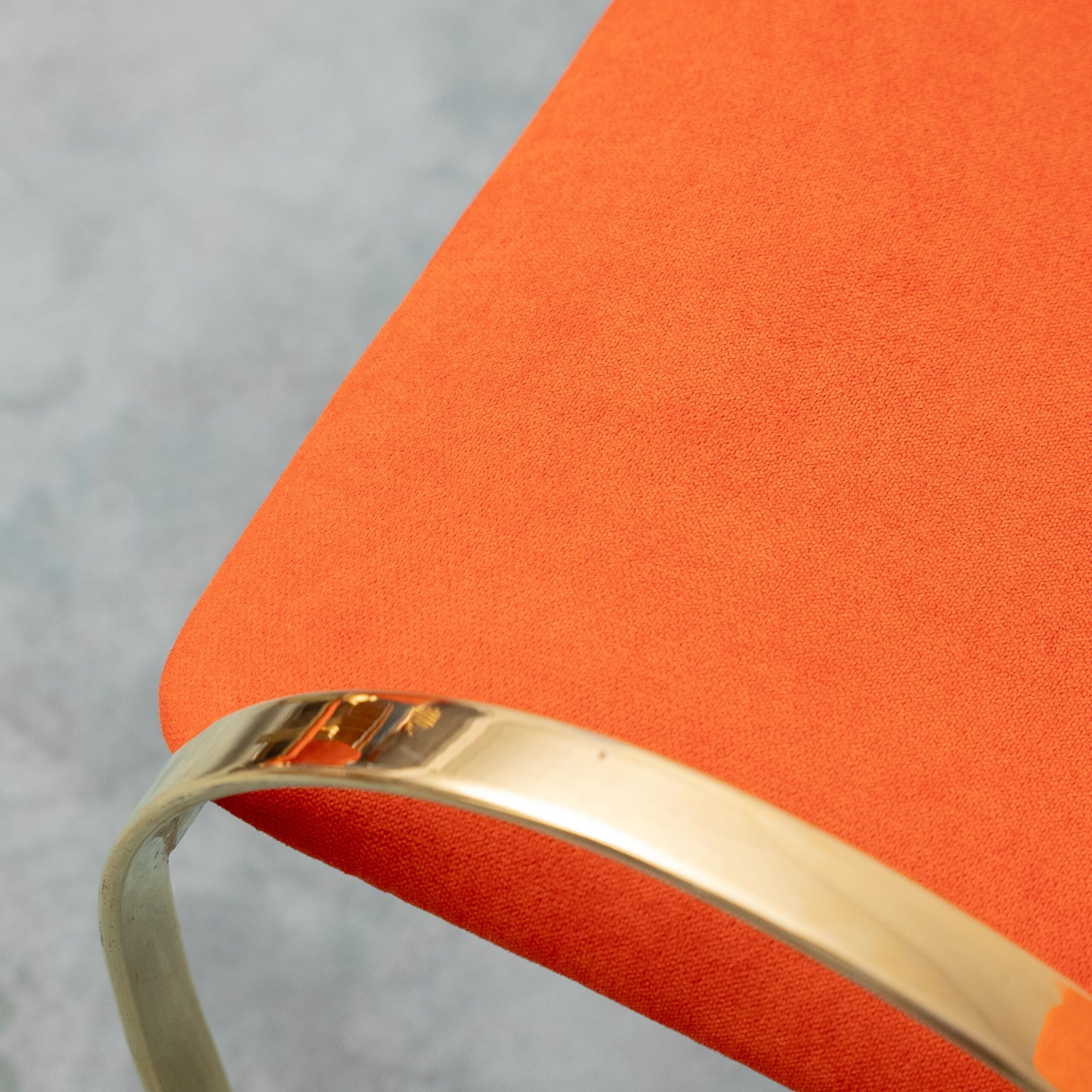 Set of 4 vintage golden metal and orange fabric chairs, 1970s modernist
