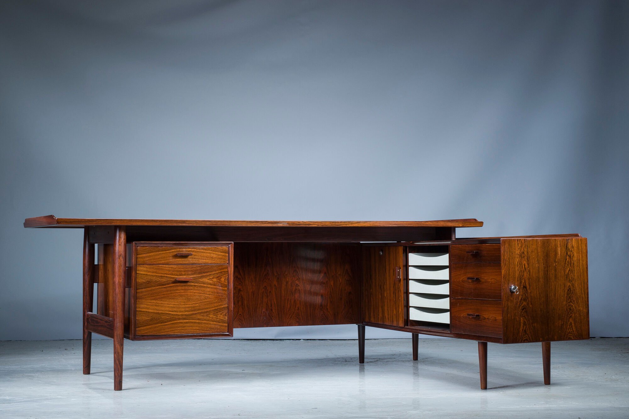 Executive Desk with Sideboard in Rosewood by Arne Vodder for Sibast Møbelfabrik, Denmark, 1950s