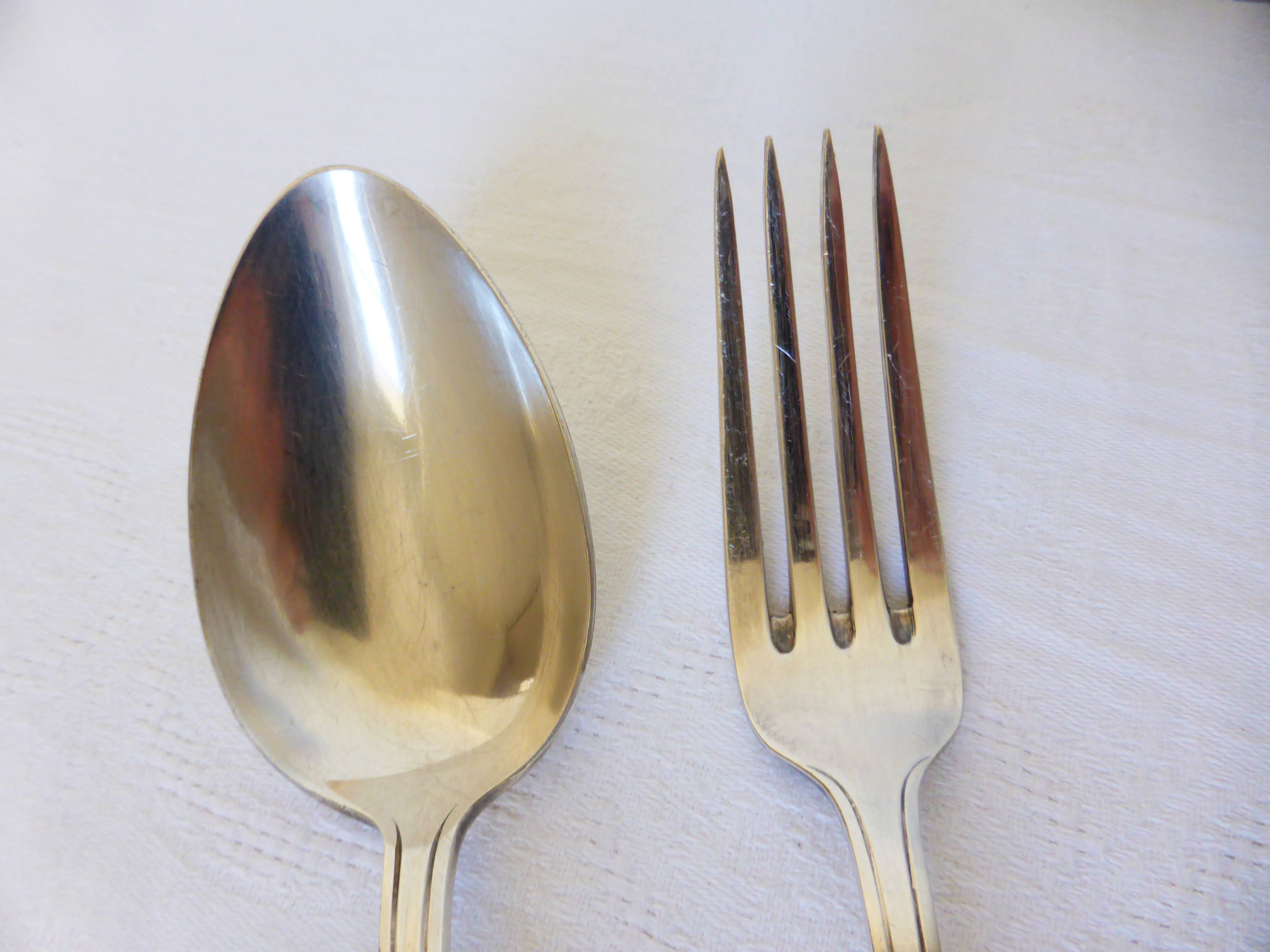 1 vintage silver plated soup spoon and fork
