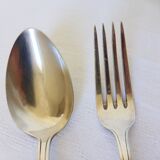 1 vintage silver plated soup spoon and fork