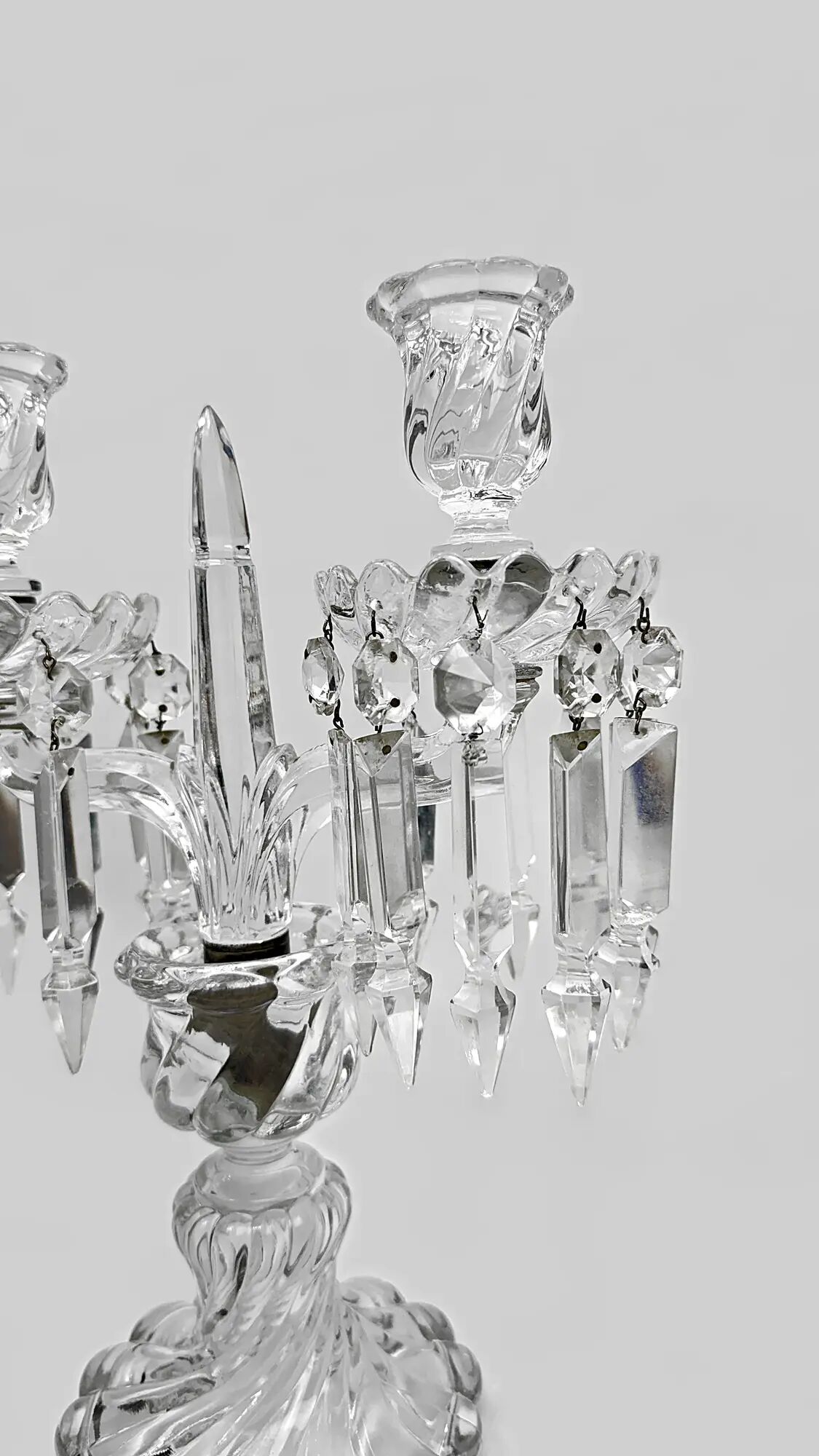 Baccarat, pair of two-light candelabra, Bambou Tors model.
