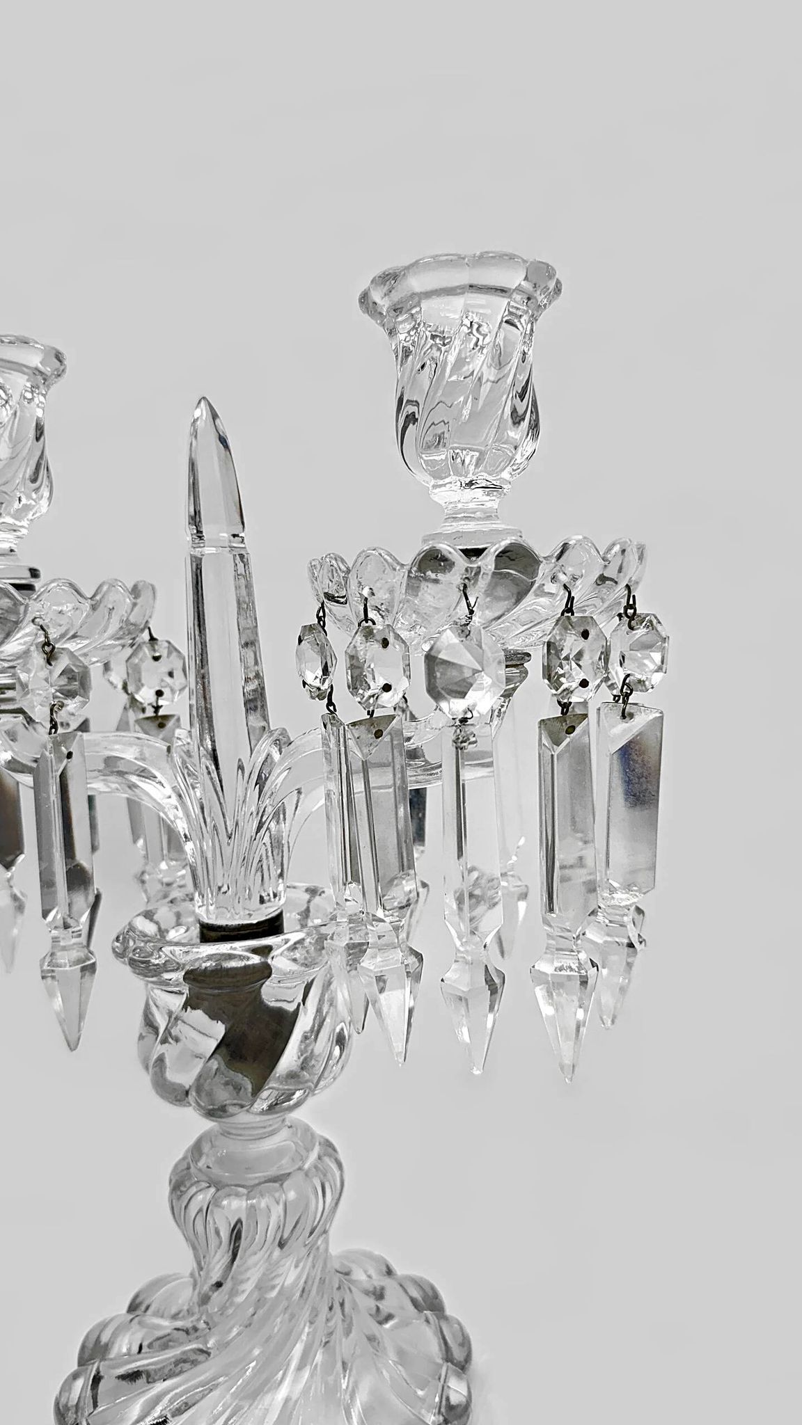 Baccarat, pair of two-light candelabra, Bambou Tors model.