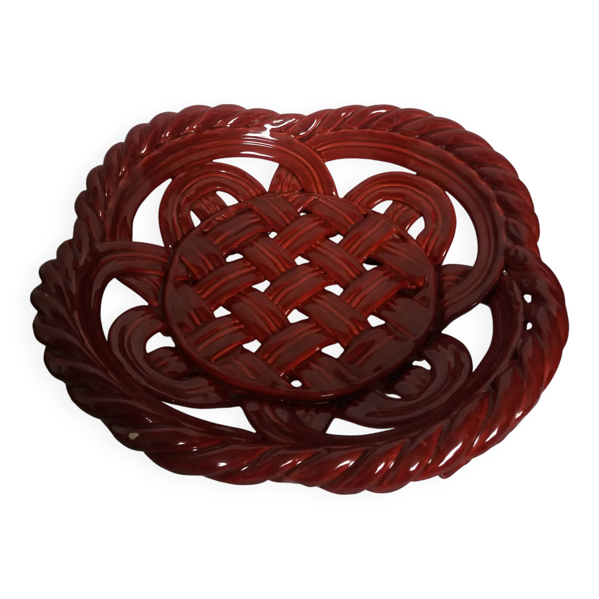 Fruit bowl, woven ceramic basket, Vallauris