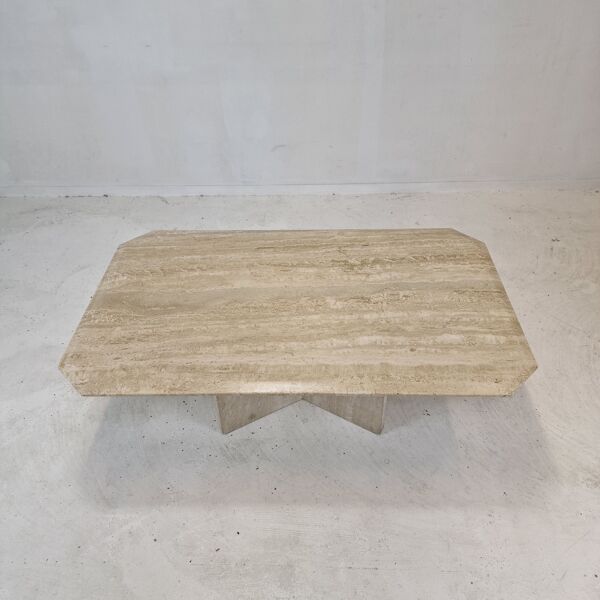 Table basse italienne en travertin, années 1980
