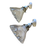 Holophane wall lights with bistro-style porcelain supports