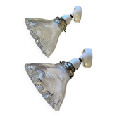 Holophane wall lights with bistro-style porcelain supports