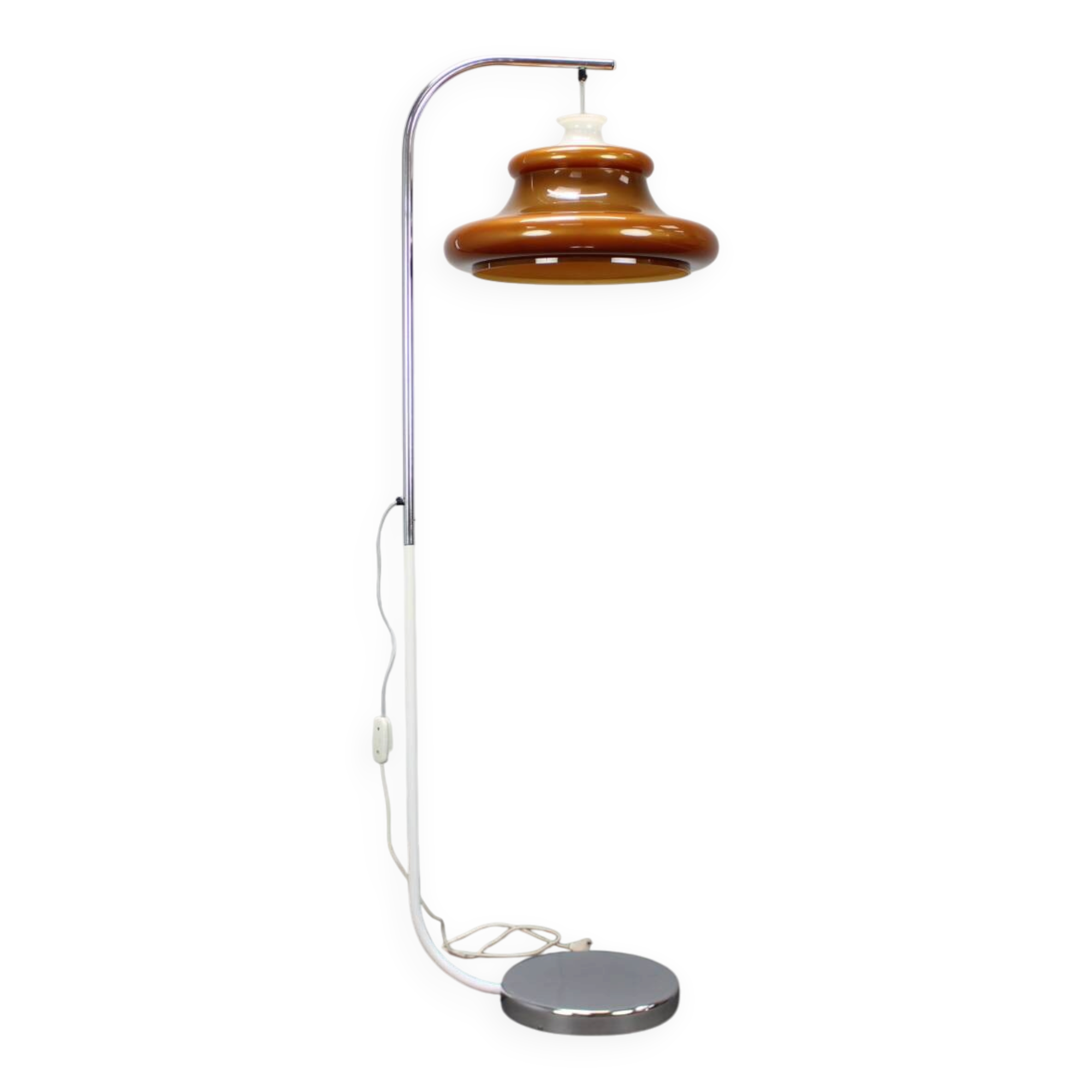 1970s Hungarian space age floor lamp in orange plastic and chrome.