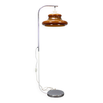 1970s Hungarian space age floor lamp in orange plastic and chrome.