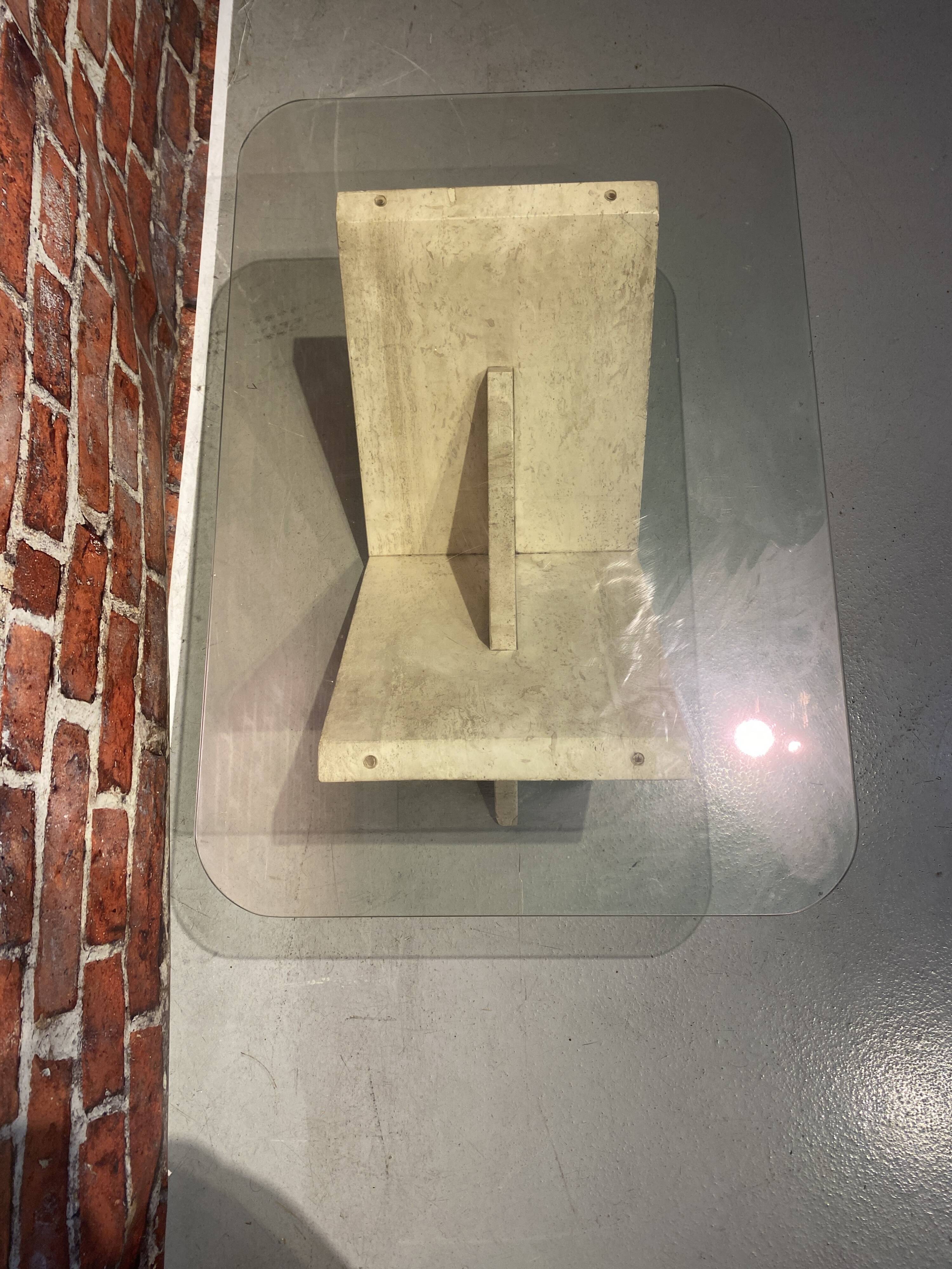 Coffee table in white marble and glass