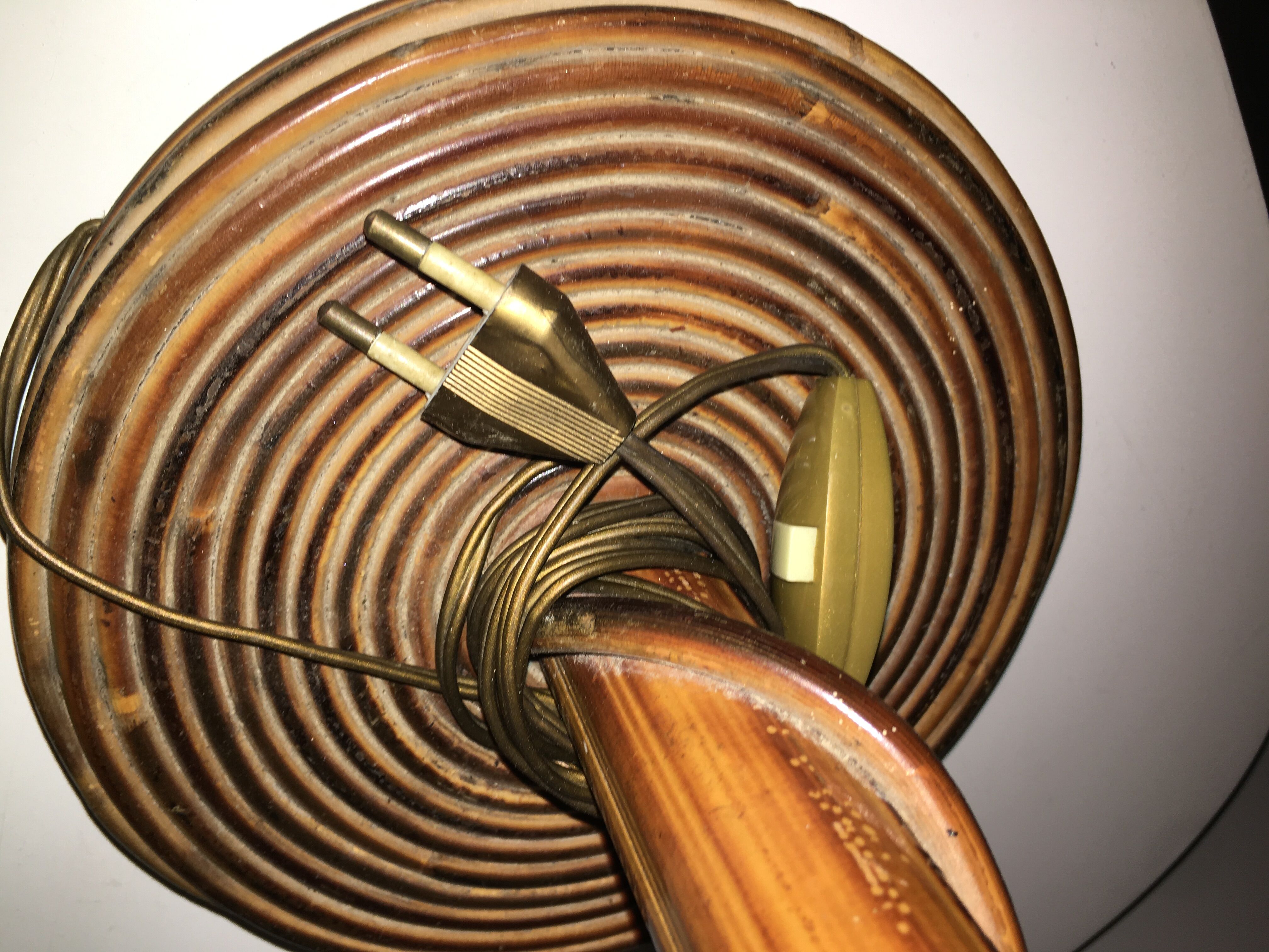 Vintage rattan table lamp and fabric