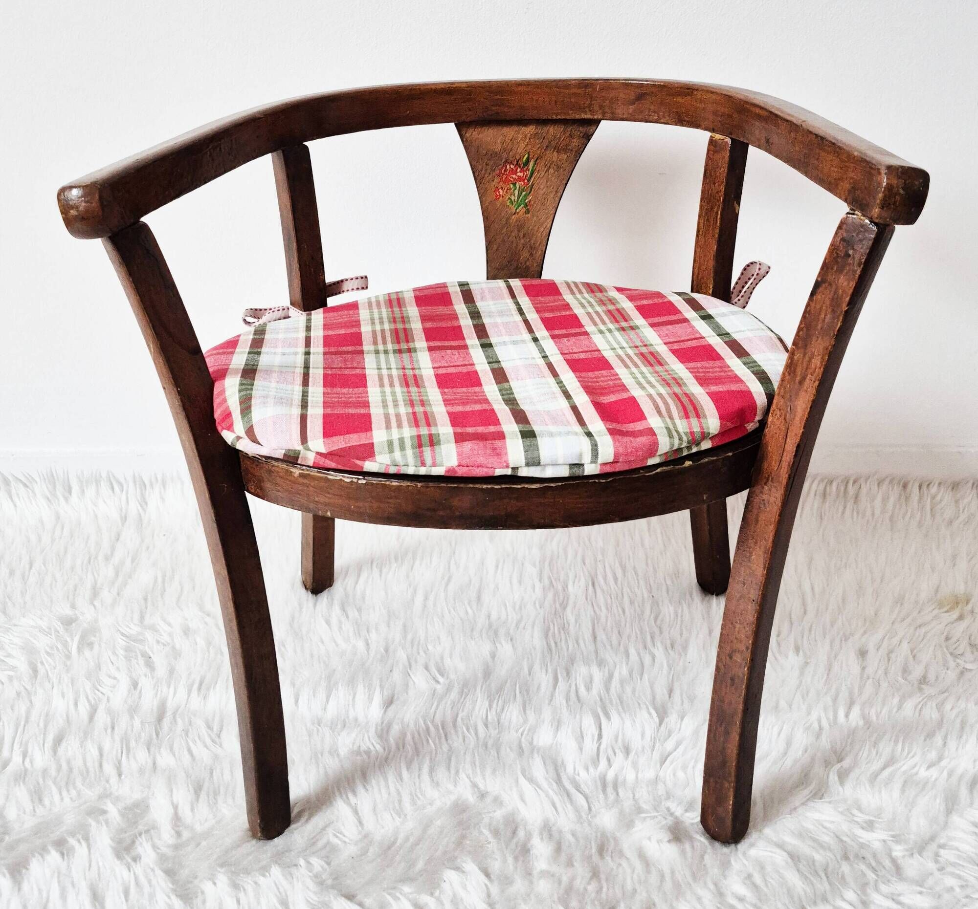 Vintage 1960s  turned wooden children's armchair