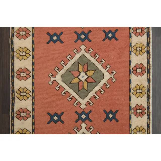 1970s Vintage Turkish Oushak Handmade Orange Runner Rug  91x361
