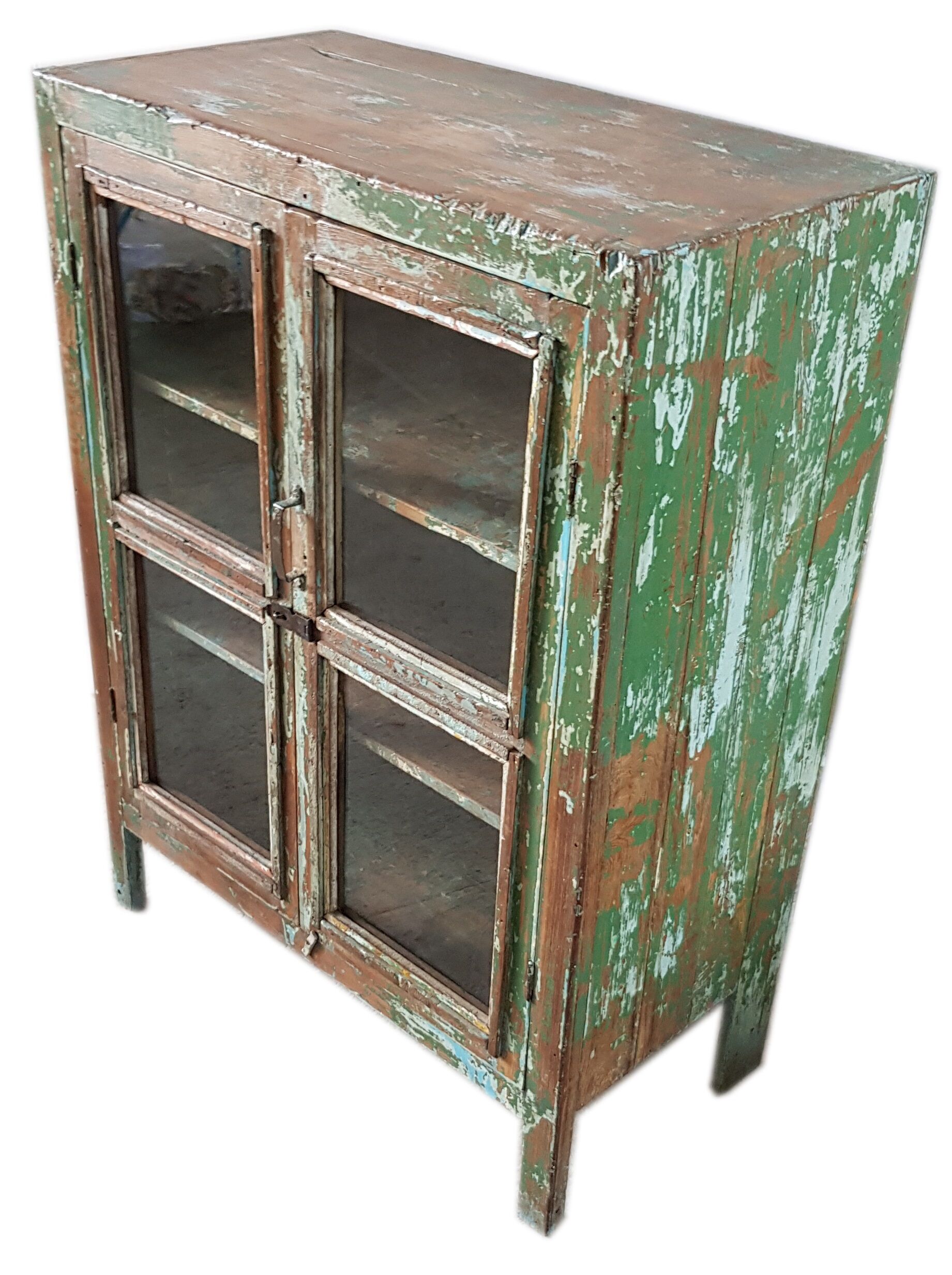 Former teak cabinet with its original green patina