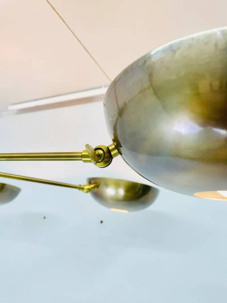6-Light Mid Century Sputnik Antique Patina Chandelier Handmade Vintage Inspired Ceiling Pendant